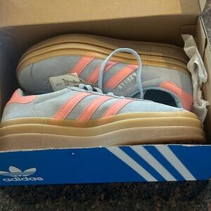 Adidas Gazelle Bold Blue with Pink Stripes